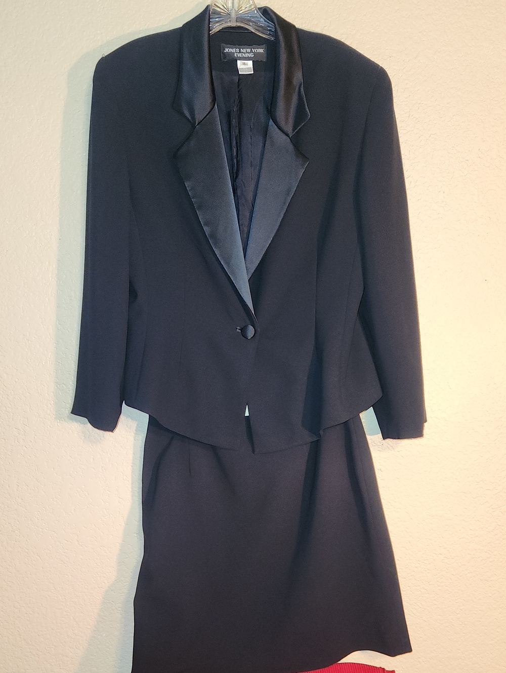 Jones New York Black Satin-Lapel Blazer with Matching Skirt